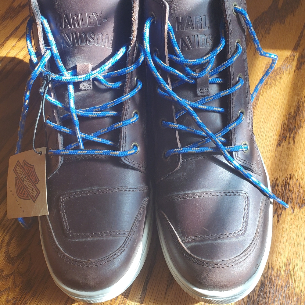 Harley-Davidson Dark Brown Boots with Blue Laces